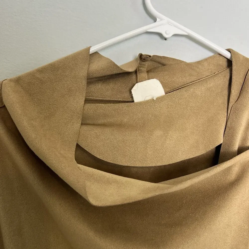 Mote Womens Tan Khaki Faux Suede Draped Full Zip Stretch Moto Jacket XXL Brown - Picture 5 of 9